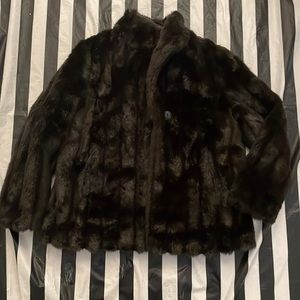 Vintage Wiman Sz L Black Faux Fur Coat